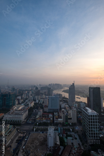 Ho Chi Minh city, Vietnam - February 26, 2017: Aerial view of houses and Business and Sai Gon Center of Ho Chi Minh city © jangnhut