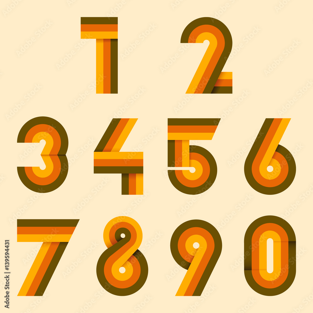 Numbers set hipster, parallel offset thin intersection lines style idea ...