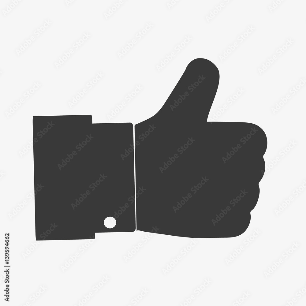 Hand Thumb Up icon flat. Illustration isolated on white background. Vector grey sign symbol Hand Thumb Up icon flat. Illustration isolated on white background. Vector grey sign symbol