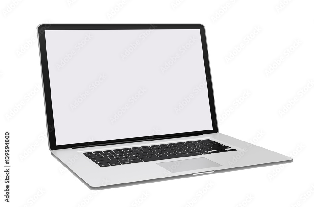 Modern metallic laptop on white background 3D rendering Modern metallic laptop on white background 3D rendering
