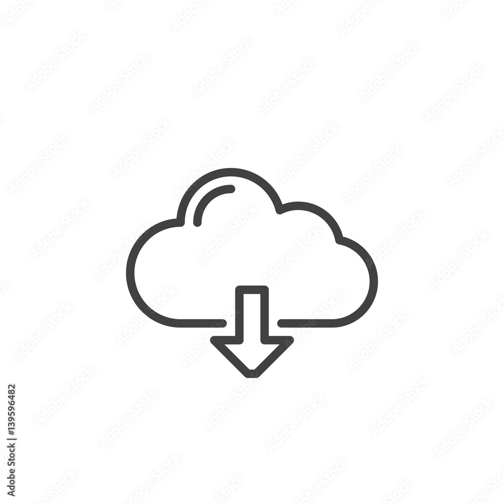 Cloud download line icon, outline vector sign, linear style pictogram isolated on white. Symbol, logo illustration. Editable stroke. Pixel perfect Cloud download line icon, outline vector sign, linear style pictogram isolated on white. Symbol, logo illustration. Editable stroke. Pixel perfect