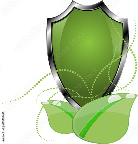 Eco Protect Logo Template Design. Ecological shield label. Plant icon.