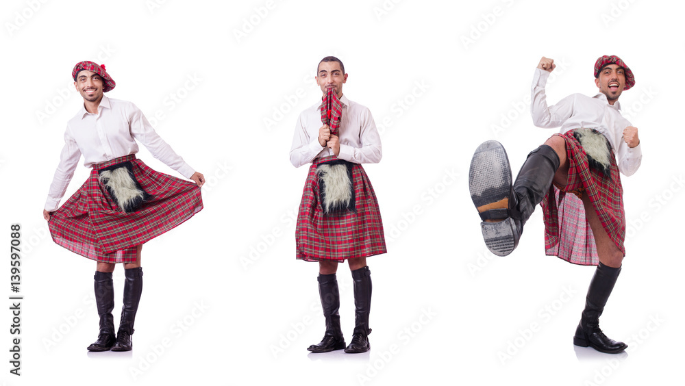 Concept with funny scotsman isolated on white