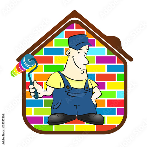 House painter with roller and a paint