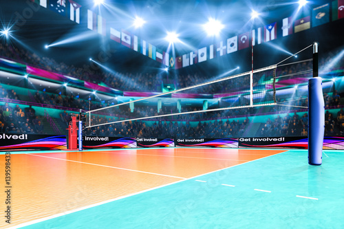 Empty professional volleyball court with spectators no players © 103tnn