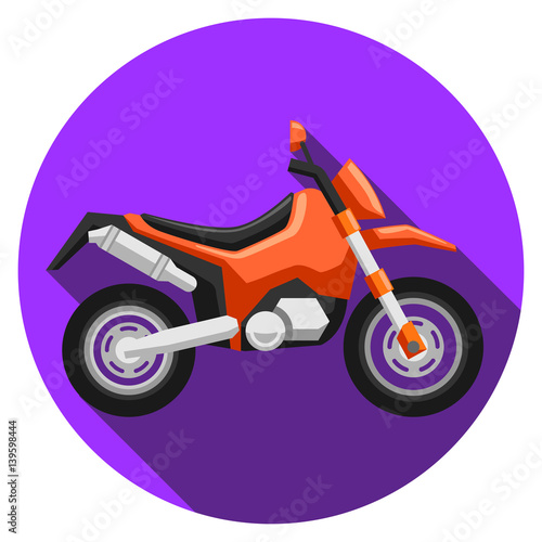 Flat motorcycle icon with long sadow