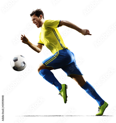 Fototapeta Naklejka Na Ścianę i Meble -  Professional football soccer player in action isolated white background