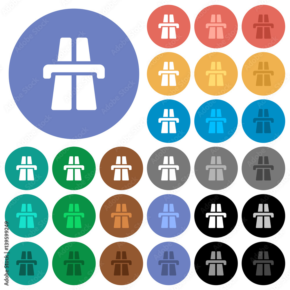 Highway round flat multi colored icons