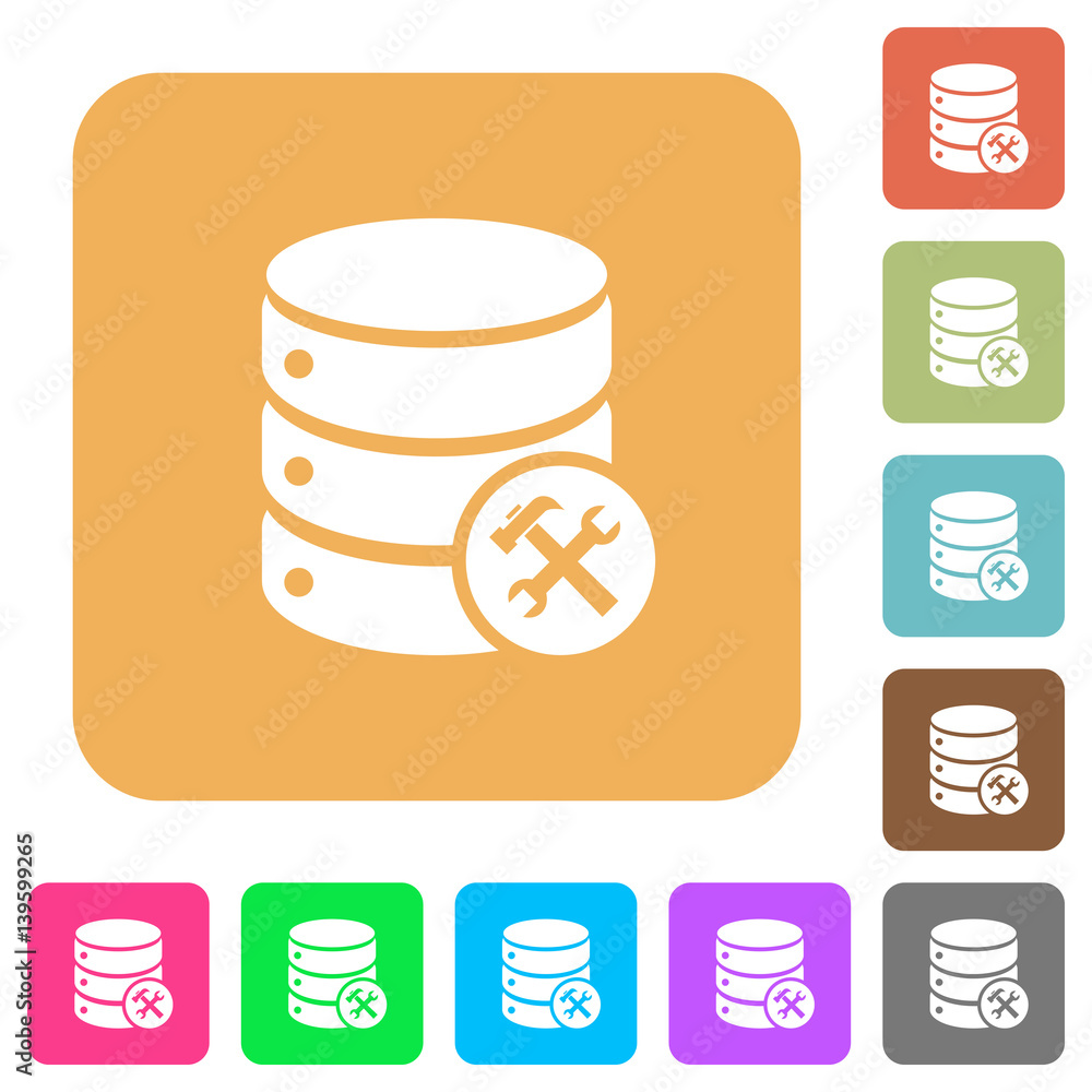 Database maintenance rounded square flat icons Database maintenance rounded square flat icons