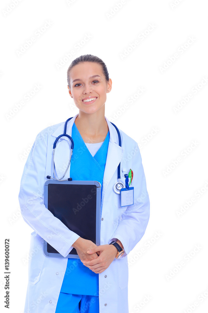 Beautiful young female with tablet computer, isolated on white background Beautiful young female with tablet computer, isolated on white background