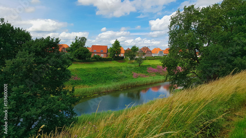 Colorful houses at the river in old city Fredericia, Denmark