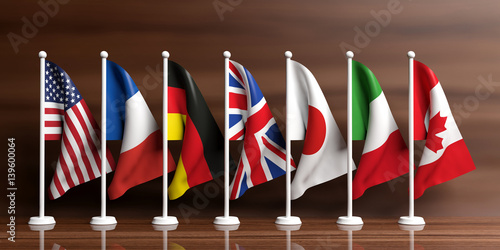 G7-G8 flags on wooden background. 3d illustration photo
