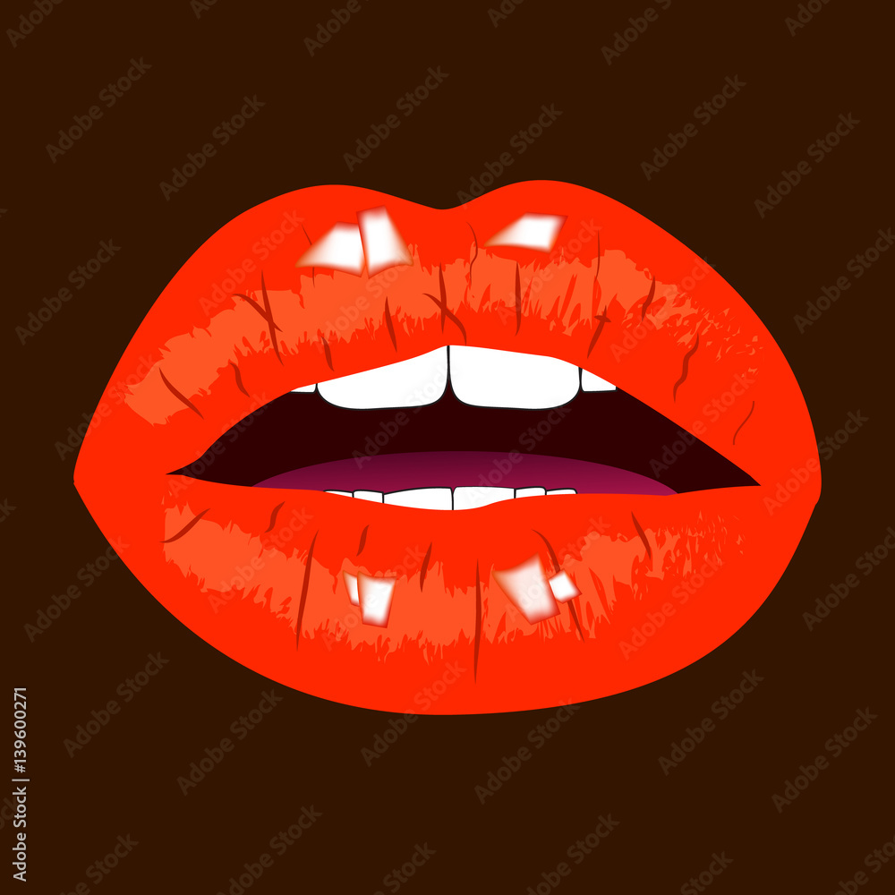 Red Lips on dark background. Beauty Lips Makeup Detail. Beautiful Make-up Closeup. Sensual Open Mouth. lipstick or Lipgloss Red Lips on dark background. Beauty Lips Makeup Detail. Beautiful Make-up Closeup. Sensual Open Mouth. lipstick or Lipgloss