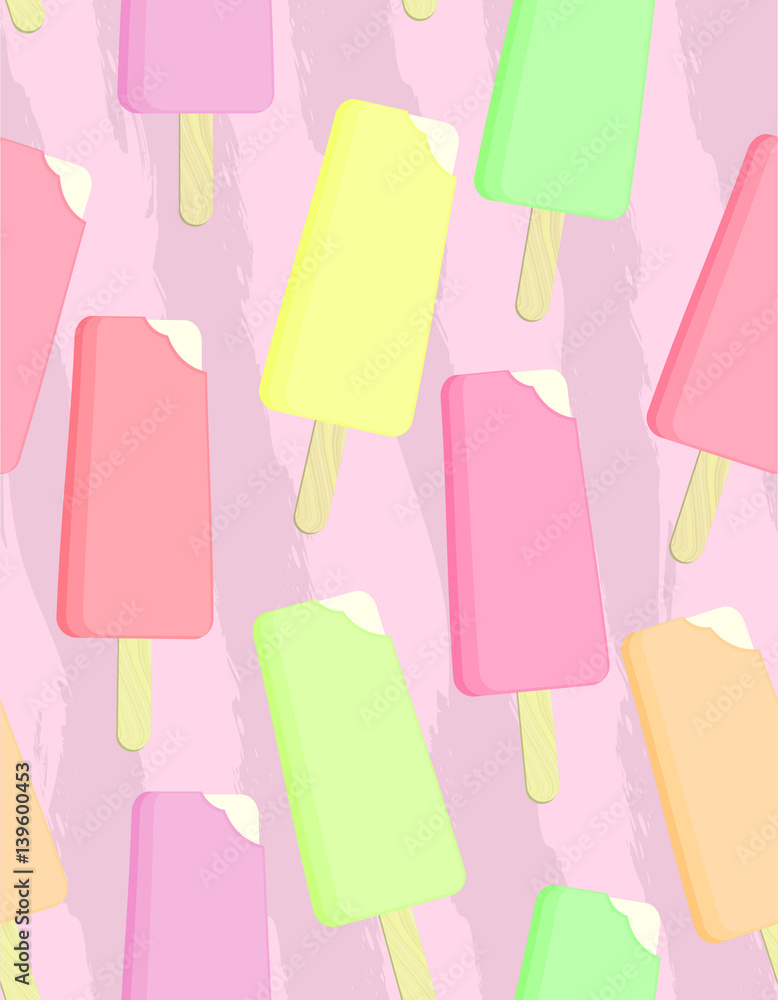 Vector pattern. Pink melting ice cream on striped background. Summer seamless texture. Vector pattern. Pink melting ice cream on striped background. Summer seamless texture.