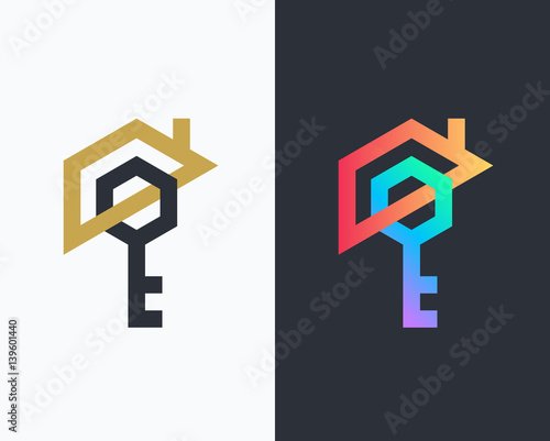 Geometrical house and key icon.