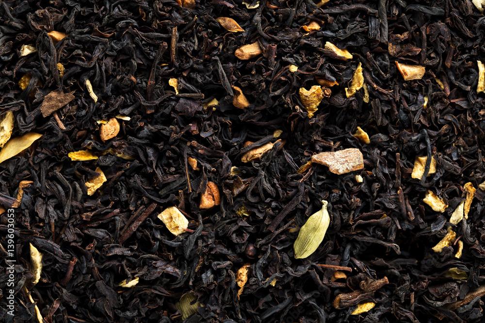 Black tea with cardamom background pattern Black tea with cardamom background pattern
