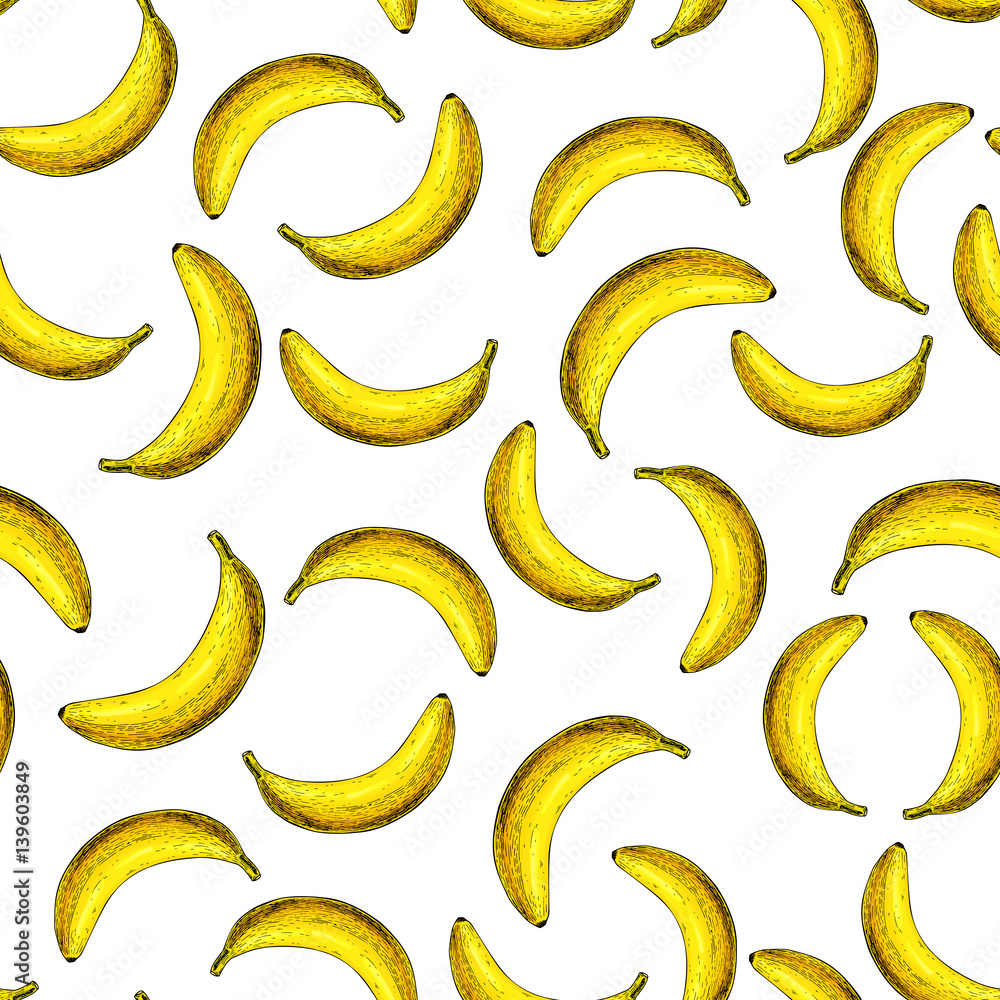 Banana vector seamless pattern. Isolated hand drawn object on white background. Summer fruit Banana vector seamless pattern. Isolated hand drawn object on white background. Summer fruit