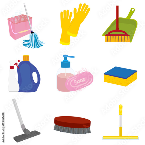 icons of objects for cleaning isolated on white background