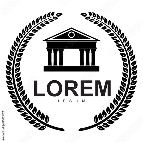 Vector logo in the Greek style wreath of ears and temple with columns.