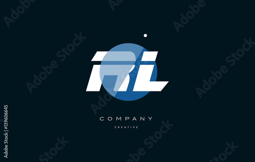 rl r l blue white circle big font alphabet company letter logo