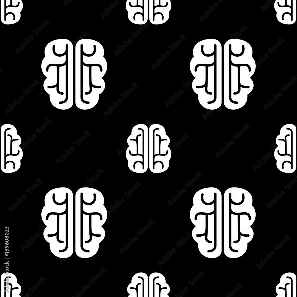 Fototapeta premium Brain vector icon seamless pattern, tiling ornament on white. Vector background.