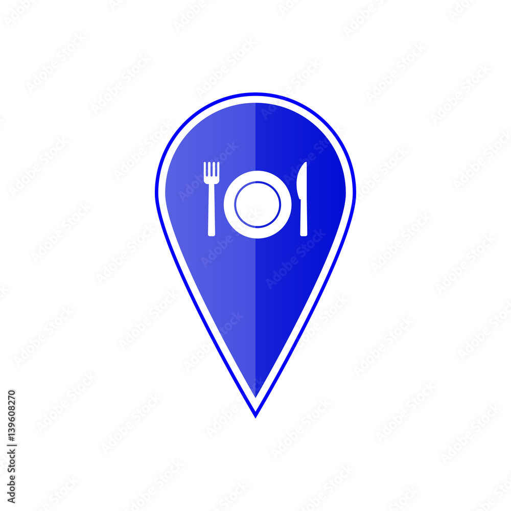 Blue map pointer with restaurant icon. Vector illustration Blue map pointer with restaurant icon. Vector illustration