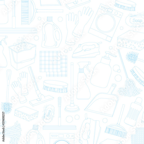 vector pattern of hand-drawn icons of objects for cleaning