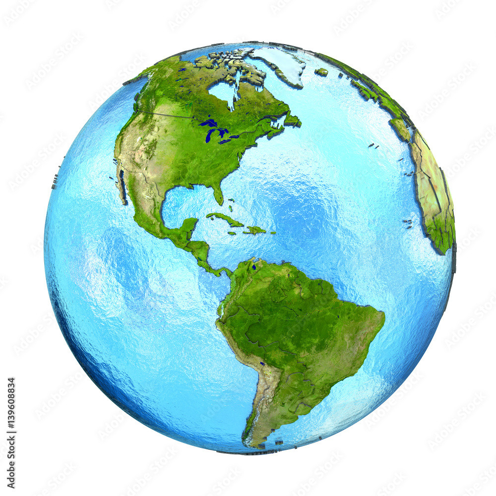 Americas on Earth isolated on white Americas on Earth isolated on white