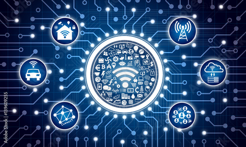 Quadro em tela Internet of things , iot , smart home , smart city and network connect concept