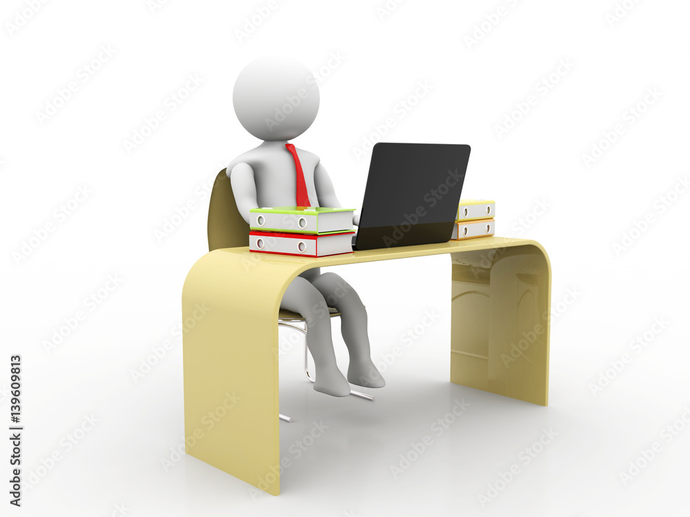 3d white man working at a laptop On the table in a white box Isolated render on a white background, 3d rendering 3d white man working at a laptop On the table in a white box Isolated render on a white background, 3d rendering