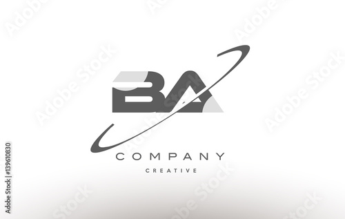 ba b a  swoosh grey alphabet letter logo
