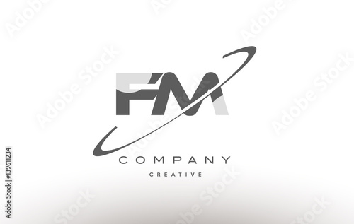 fm f m swoosh grey alphabet letter logo