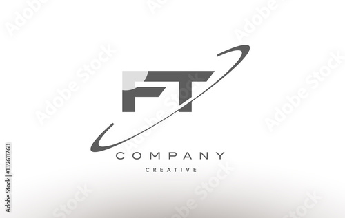 ft f t  swoosh grey alphabet letter logo