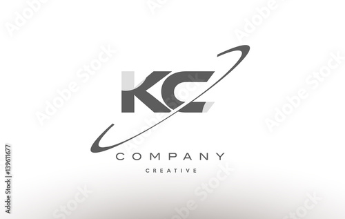 kc k c  swoosh grey alphabet letter logo photo