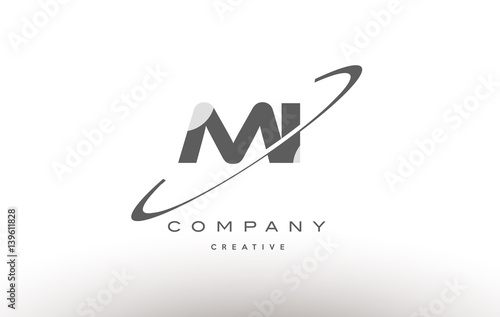 mi m i  swoosh grey alphabet letter logo