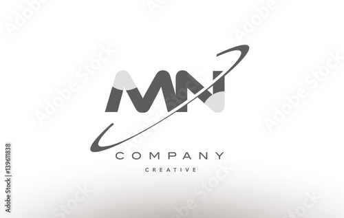 mn m n  swoosh grey alphabet letter logo