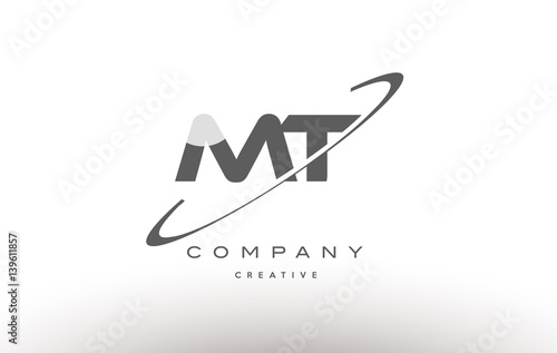 mt m t swoosh grey alphabet letter logo