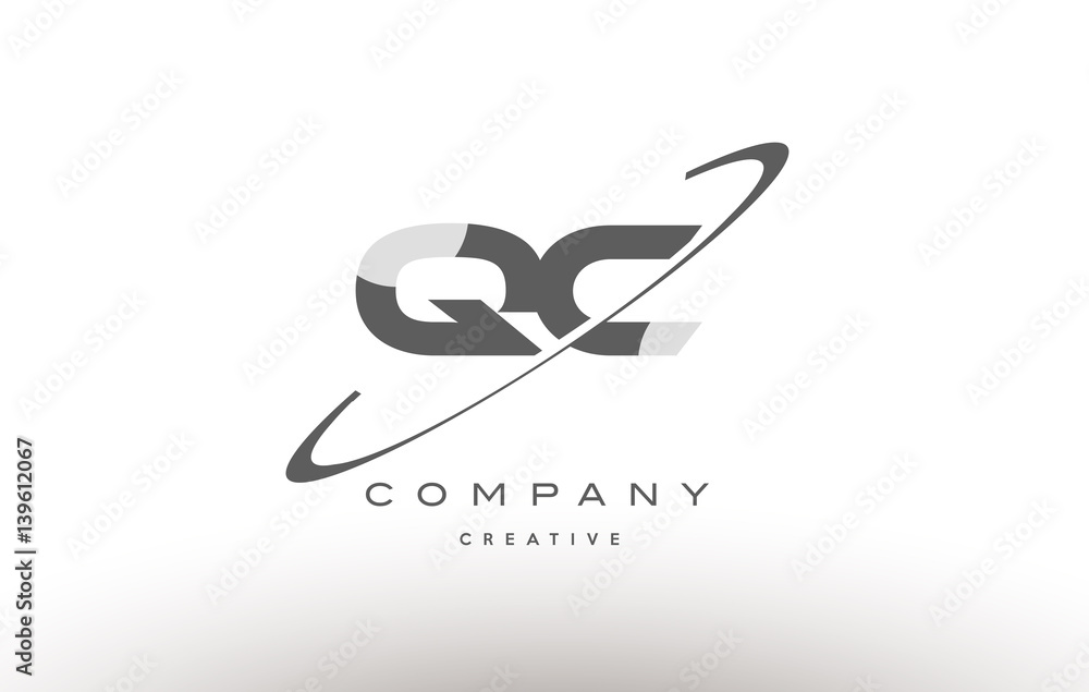 qc q c  swoosh grey alphabet letter logo