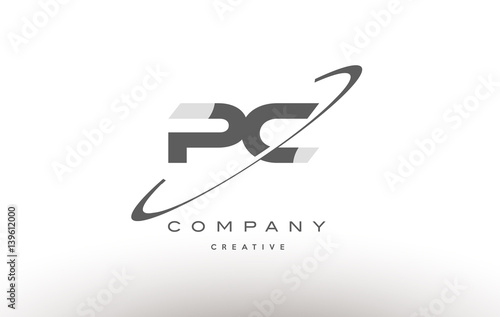 pc p c  swoosh grey alphabet letter logo