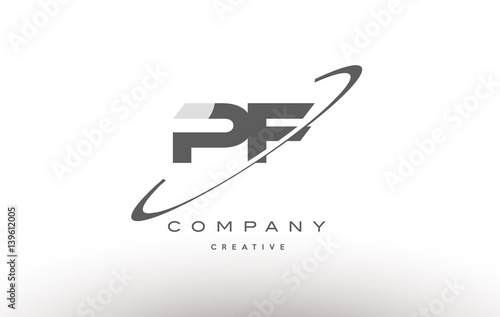 pf p f  swoosh grey alphabet letter logo