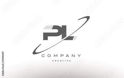 pl p l  swoosh grey alphabet letter logo