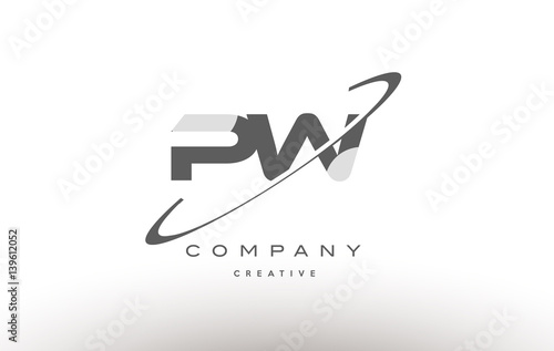 pw p w  swoosh grey alphabet letter logo