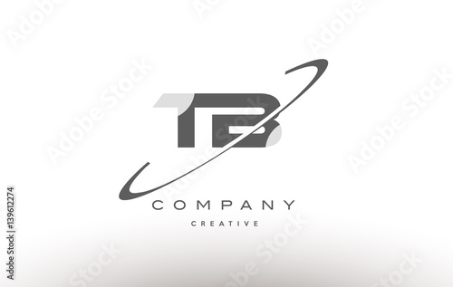 tb t b  swoosh grey alphabet letter logo