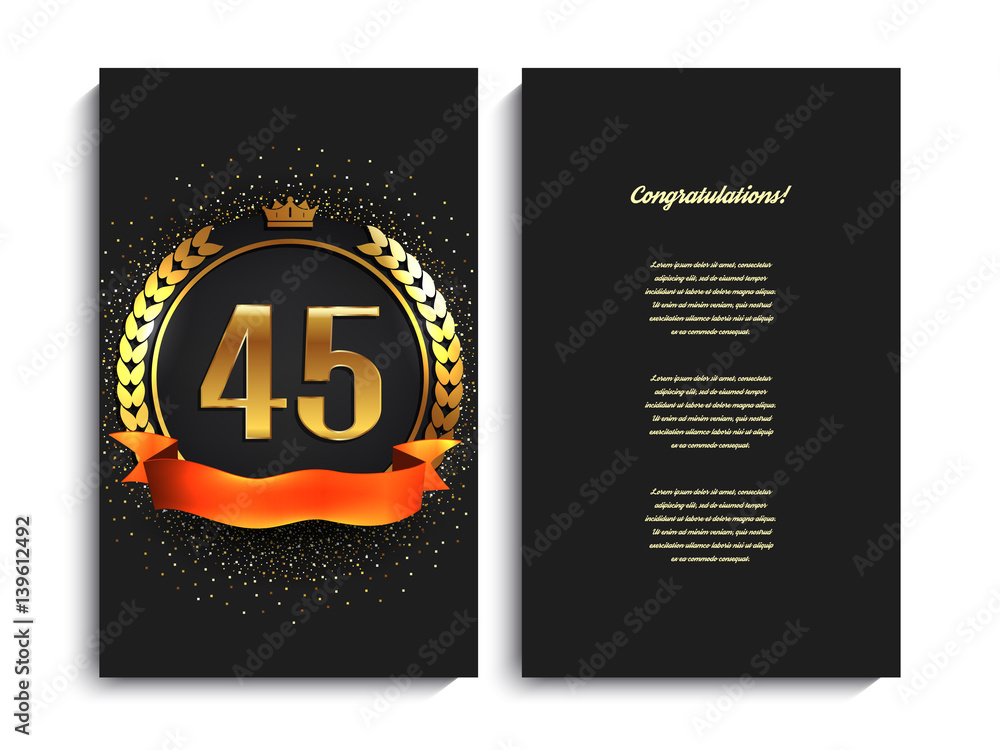 45th anniversary decorated greeting/invitation card template. 45th anniversary decorated greeting/invitation card template.