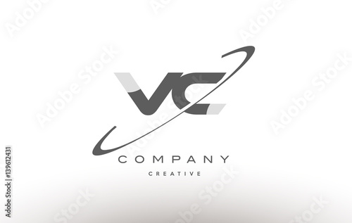 vc v c  swoosh grey alphabet letter logo