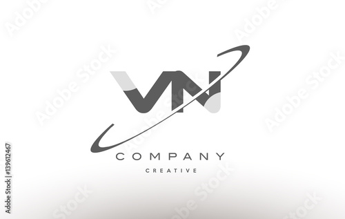 vn v n  swoosh grey alphabet letter logo
