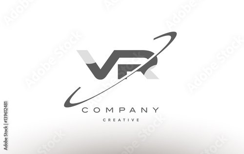 vr v r  swoosh grey alphabet letter logo