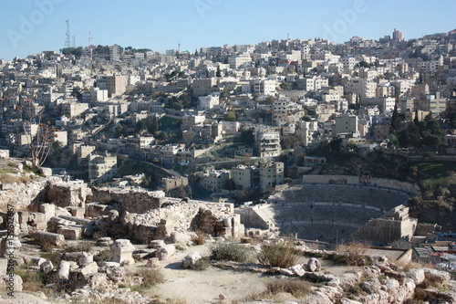 View from the Citadel to Amman and Roman Theater in Jordan, Middle East