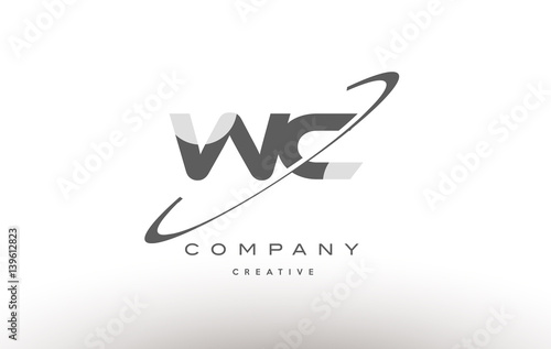wc w c  swoosh grey alphabet letter logo