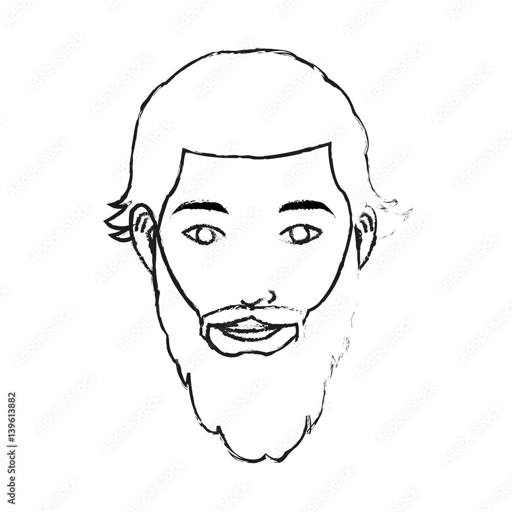 face handsome hipster young man icon image black line vector illustration design